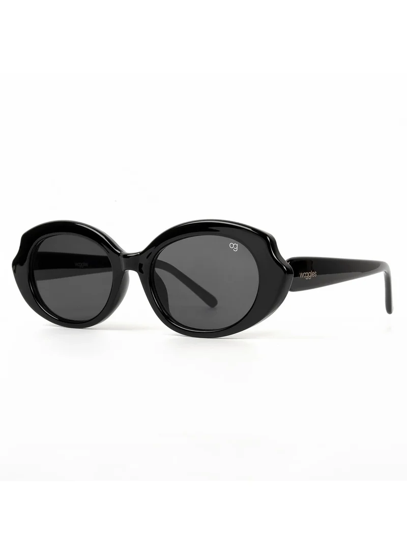 Woggles Designer Black Oval Sunglasses| Men &amp; Women| 100% Uv Protection