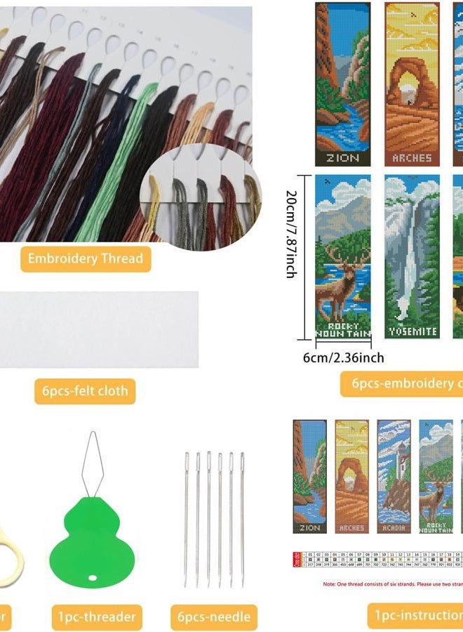 NEGEKFKX 6 Pcs National Park Cross Stitch Bookmark Kit for Adult Beginners,Cross Stitch Kits 14 CT DIY Crossstitch Kits Adult Stamped Bookmark Embroidery Bookmarks Kit - Image 2