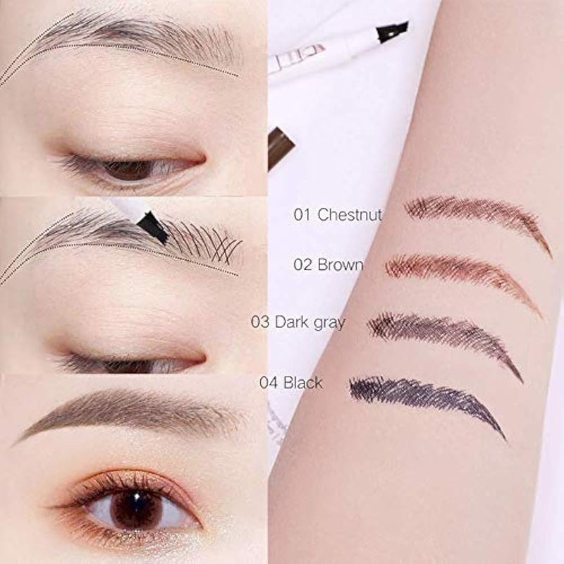 BHY Eyebrow Tattoo Pen (2 Pack), Micro Ink Brow Pen, 4 Points Eyebrown Pencil Long-Lasting Waterproof, Creates Daily Natural Brows Makeup Effortlessly (Maroon #01) - Image 4