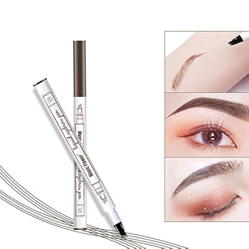 BHY Eyebrow Tattoo Pen (2 Pack), Micro Ink Brow Pen, 4 Points Eyebrown Pencil Long-Lasting Waterproof, Creates Daily Natural Brows Makeup Effortlessly (Maroon #01) - Image 3