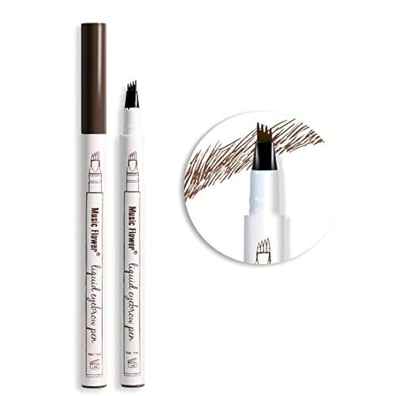 BHY Eyebrow Tattoo Pen (2 Pack), Micro Ink Brow Pen, 4 Points Eyebrown Pencil Long-Lasting Waterproof, Creates Daily Natural Brows Makeup Effortlessly (Maroon #01) - Image 1
