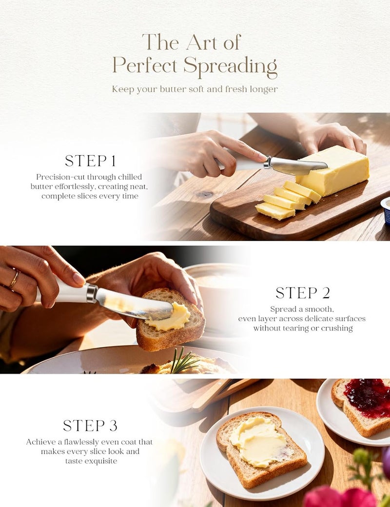 AISBUGUR 2 Pack Stainless Steel Butter Spreader Knife, Butter Knife with White Porcelain Handle, Cheese Butter Spreader Knives for Kitchen - Image 5