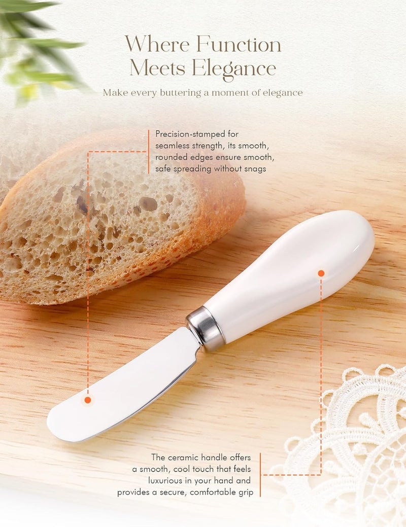 AISBUGUR 2 Pack Stainless Steel Butter Spreader Knife, Butter Knife with White Porcelain Handle, Cheese Butter Spreader Knives for Kitchen - Image 2