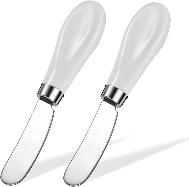 AISBUGUR 2 Pack Stainless Steel Butter Spreader Knife, Butter Knife with White Porcelain Handle, Cheese Butter Spreader Knives for Kitchen - Image 1