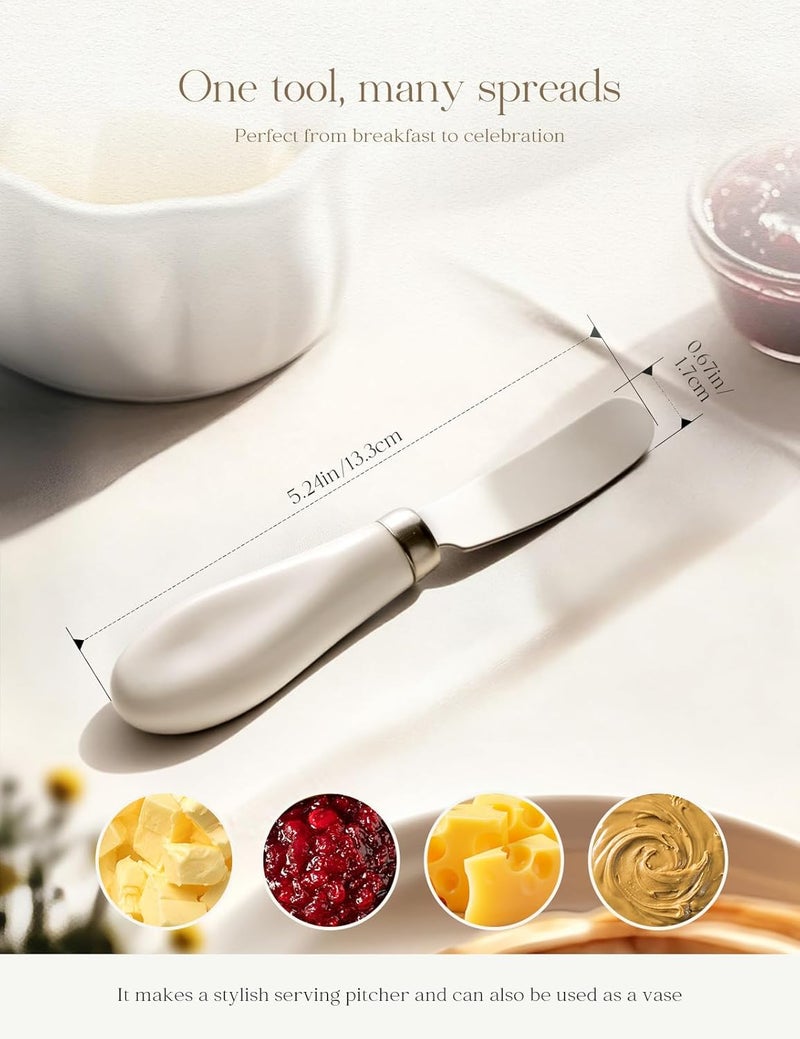 AISBUGUR 2 Pack Stainless Steel Butter Spreader Knife, Butter Knife with White Porcelain Handle, Cheese Butter Spreader Knives for Kitchen - Image 3