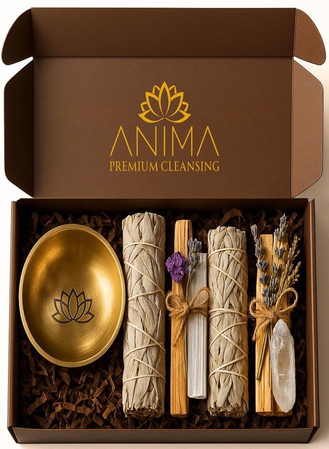 Anima Premium Energy Cleansing Set - White Sage Smudge Sticks, Palo Santo Sticks, Clear Quartz & Selenite Crystal with Smudge Bowl for Crystals & Home Cleansing, Meditation & Manifestation - Image 1