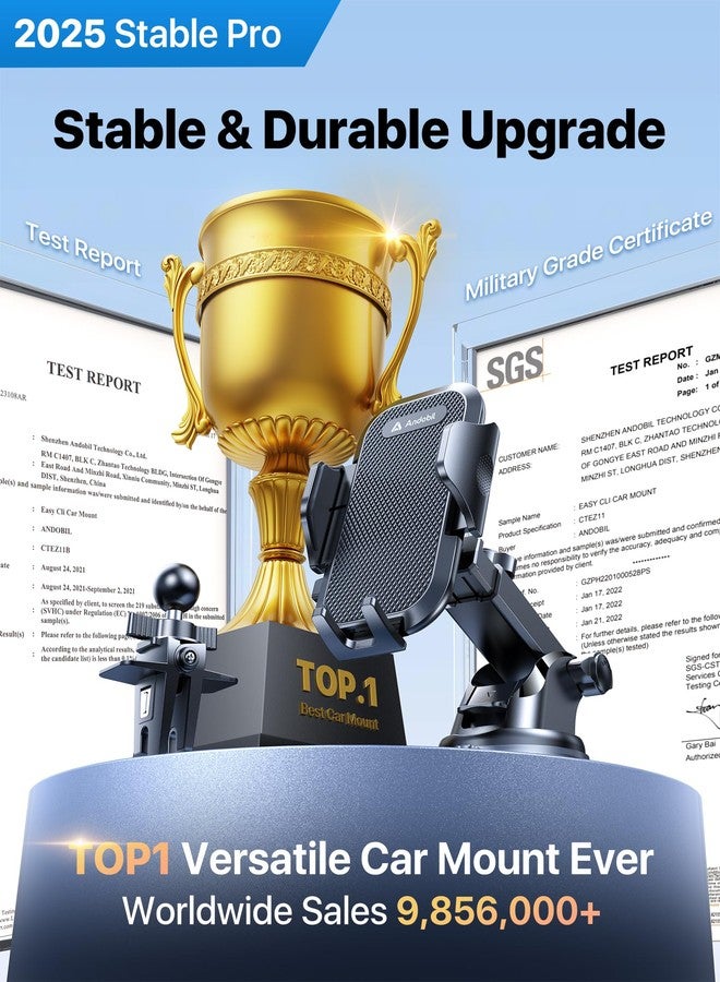 andobil [2025 True Military-Grade Car Phone Holder [Upgraded Strongest Suction & Clip] Cell Phone Car Mount Dashboard Windshield Vent,Truck Cradle Stand for iPhone 17 Pro Max 16 15 14 13 12 Android - Image 2