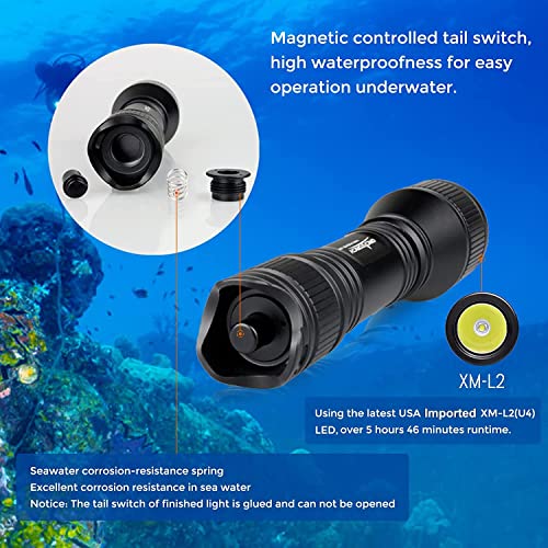 ORCATORCH D550 Dive Light 1000 Lumens Scuba Diving Flashlight 3 Modes IP68 Waterproof Underwater Lights Night Dive Submarine Torch with Wrist Mount for Outdoor Exploration Under Water Sports - Image 4