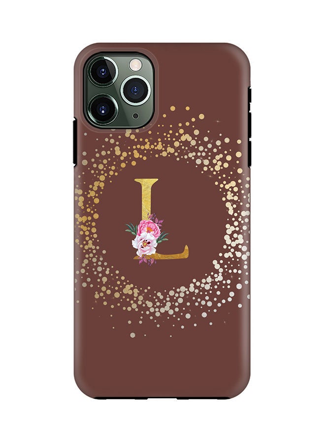 Stylizedd Monogram Tough Series for Apple iPhone 11 Pro Custom Initials Floral Pattern Tough Pro Dual Layer hybrid PC inner TPU protection Alphabet- L (Brown) - Image 1