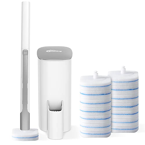 oshang Disposable Toilet Brush - Toilet Bowl Cleaner, Toilet Cleaning Supplies, Toilet Brush with Holder, 14 Refills for Deep Cleaning and Hygienic Bathroom Maintenance - Image 1