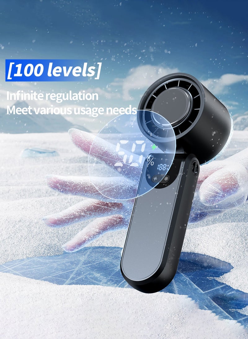 Luttec Ice Sense Semiconductor Handheld Fan, Long Life 4000mAh Portable Mini Fan, 100 Speed Stepless Variable Speed with Display, Strong Wind Efficient and Fast Cooling, Foldable Cooling Fan with Lanyard, Type-C Fast Charging, Home Office Outdoor Cooling Magic Tool, Black - Image 2