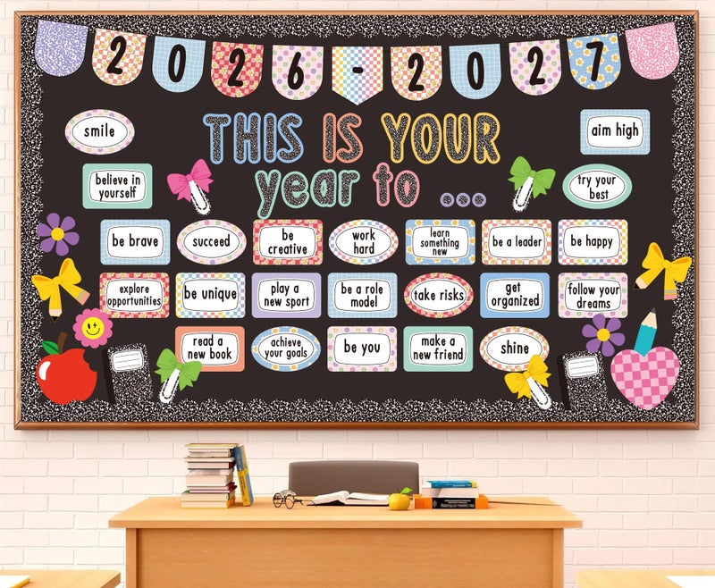 Polaxium This is Your Year Bulletin Board Set, Classroom Decoration Inspirational Welcome Back to School Composition Notebooks for School Office Chalkboard Wall Door Learning Activities Decor Supplies - Image 2