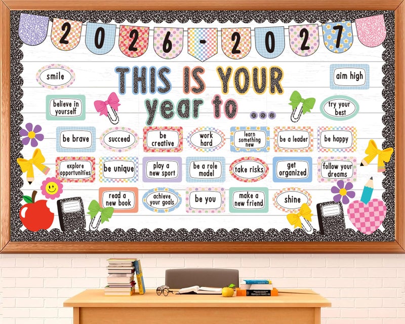 Polaxium This is Your Year Bulletin Board Set, Classroom Decoration Inspirational Welcome Back to School Composition Notebooks for School Office Chalkboard Wall Door Learning Activities Decor Supplies - Image 1
