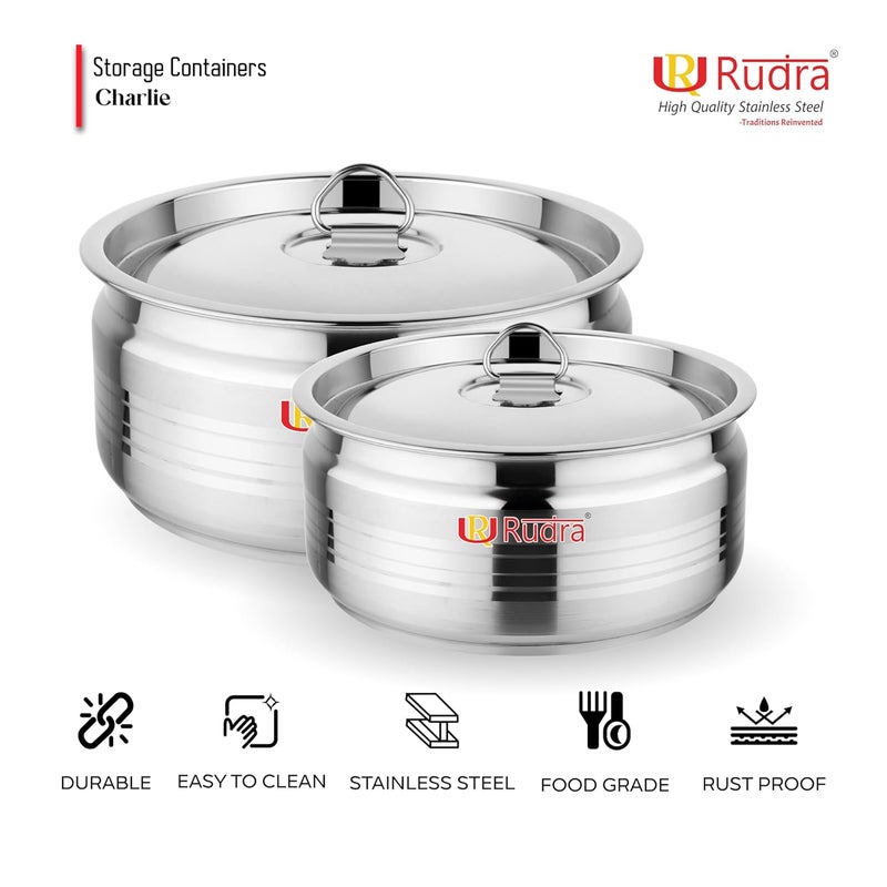 Rudra Stainless Steel Storage Containers Set of 2 800ml 1200ml Single Wall Airtight LeakProof Ideal for Kitchen Office School Travel Picnic BPAFree RustFree Easy to Carry - Image 3