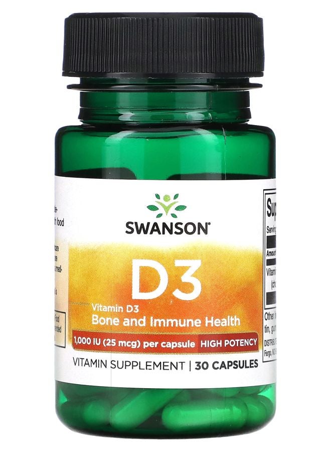 Vitamin D3 High Potency 1000 IU (25 mcg) 30 Capsules