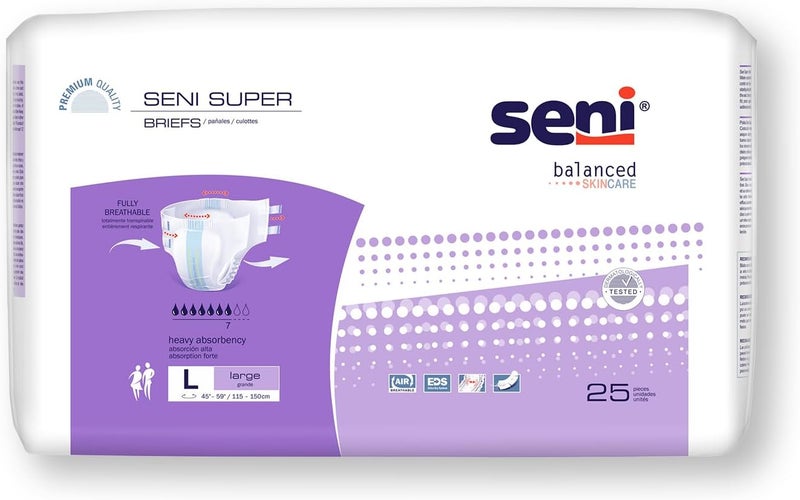 SENI Super Unisex Adult Incontinence Briefs with Tabs Size Large 4559 25 Count 1 Pack of 25 Heavy Absorbency Breathable Disposable Brief for Men Women - Image 1