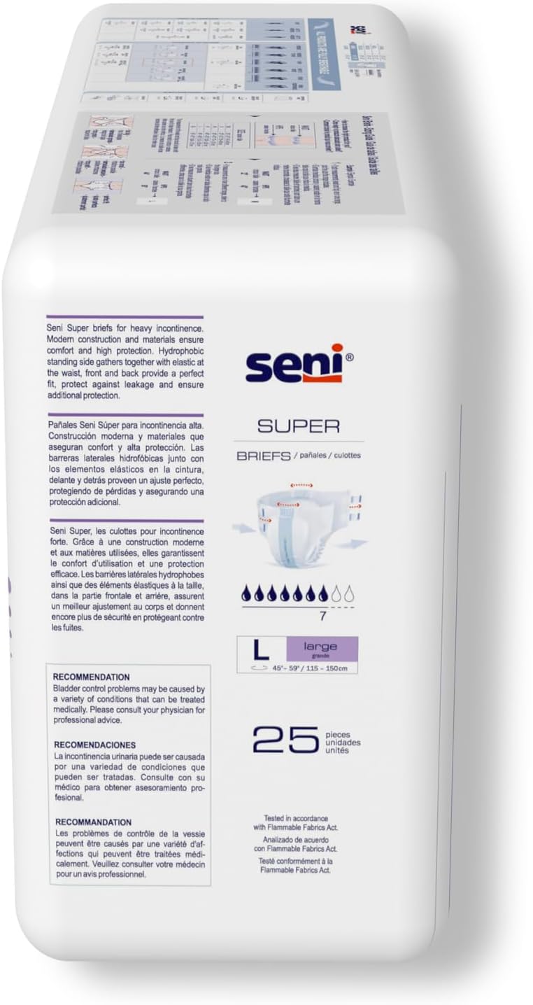 SENI Super Unisex Adult Incontinence Briefs with Tabs Size Large 4559 25 Count 1 Pack of 25 Heavy Absorbency Breathable Disposable Brief for Men Women - Image 2