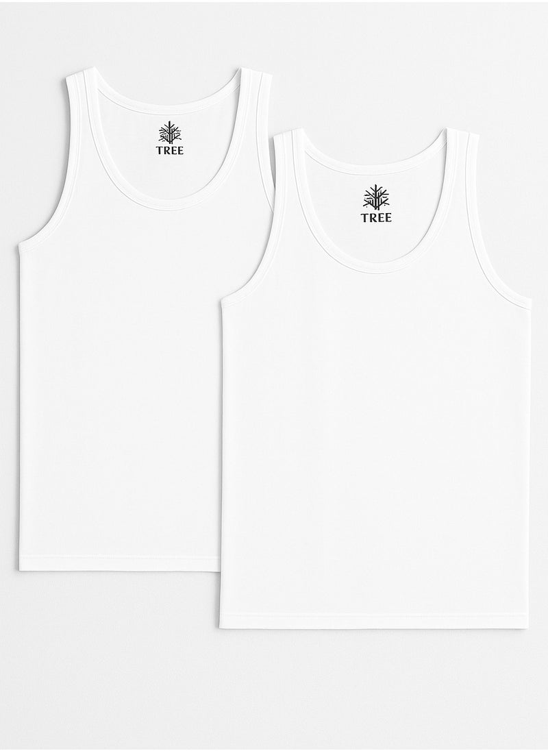 Tree 100% Cotton Two Sleeveless Solid Men T-shirt   - White (2 pice ) 