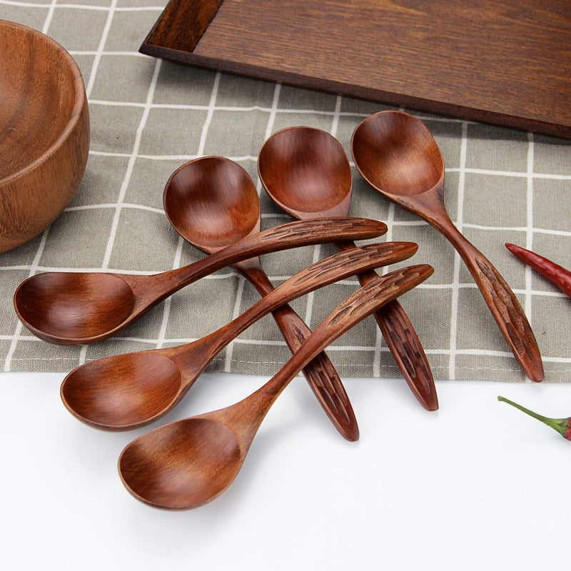Iqcwood Wooden Soup Spoons Magic Spoon Wooden Spoons For Eating 6 Pieces 6.8 Inch Asian Soup Spoon Magic Spoon For Salad Desserts Coffee Snacks Cereal And Fruit - Image 5