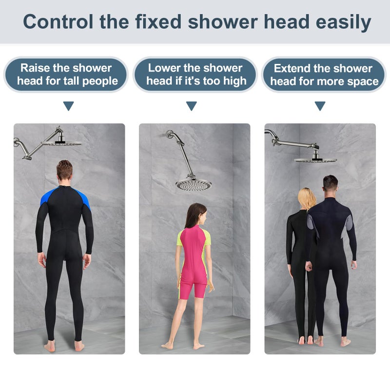 BRIGHT SHOWERS Brass Shower Head Extension Arm for Rain and Handheld Shower Head, 10 Inch Universal Shower Arm Extender, Height & Angle Adjustable, Brushed Nickel - Image 4