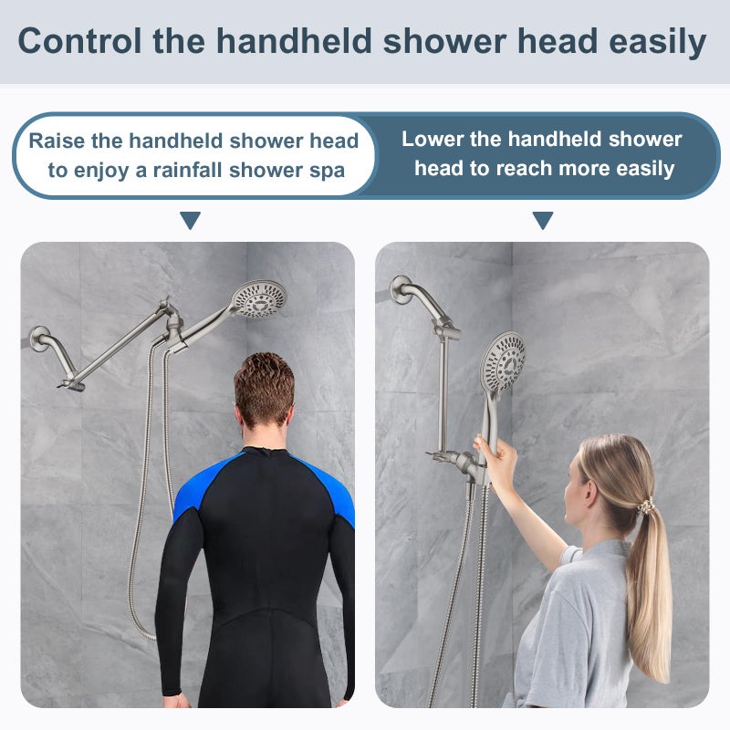 BRIGHT SHOWERS Brass Shower Head Extension Arm for Rain and Handheld Shower Head, 10 Inch Universal Shower Arm Extender, Height & Angle Adjustable, Brushed Nickel - Image 5