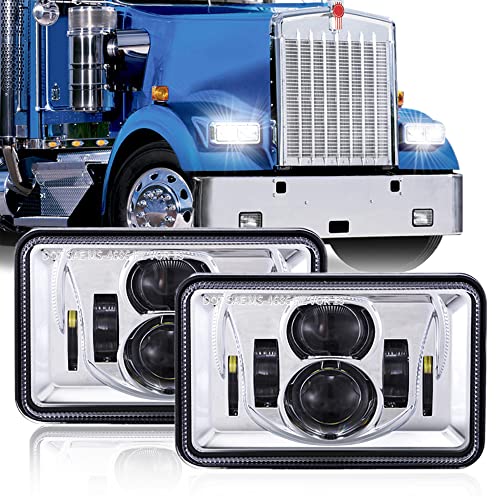Z-OFFROAD 2pcs 60W 4x6 LED Headlights DOT Approved H4656 H4651 H4652 H4666 H6545 Sealed Beam Rectangular Headlamp for Freightliner Kenworth Peterbilt Oldsmobile Cutlass Trucks - Chrome - Image 1