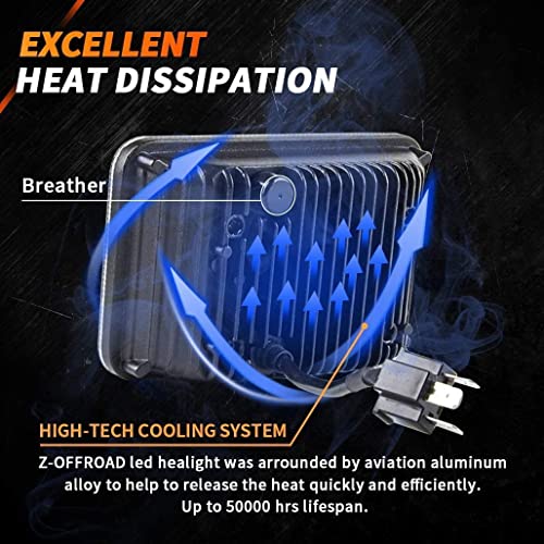 Z-OFFROAD 2pcs 60W 4x6 LED Headlights DOT Approved H4656 H4651 H4652 H4666 H6545 Sealed Beam Rectangular Headlamp for Freightliner Kenworth Peterbilt Oldsmobile Cutlass Trucks - Chrome - Image 5