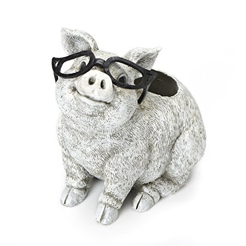 Roman Exclusive White Pig Wearing Silly Black Spectacles Planter, 9.5-Inch, Made of Dolomite/Resin - Image 3