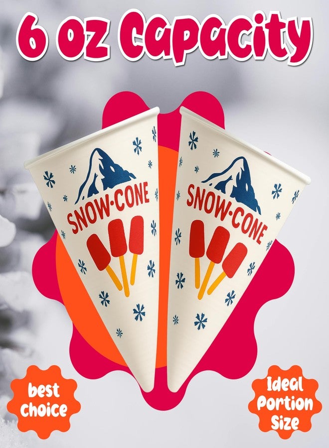 Concession Essentials Paper Snow Cone Cups, 6 oz, Wax Coated, Leakproof Water Cups for Shaved Ice, Water Cooler Dispenser, 100 Count - Image 3
