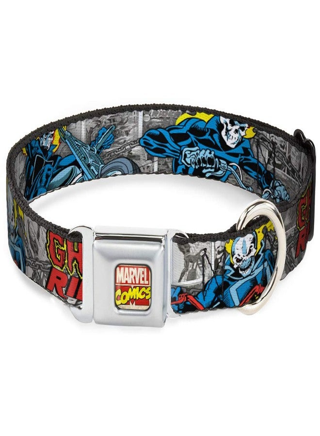 Buckle Down Buckle-Down Dog Collar Seatbelt Buckle Ghost Rider 3 Riding Poses Comic Blocks Gray Yellow Black Red 11 to 17 Inches 1.0 Inch Wide, Multicolor, 1"" Wide - fits 11-17"" Neck - Medium - Image 1