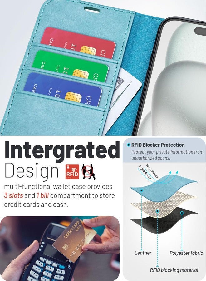 OCASE for iPhone 16 Case, PU Leather Wallet, Magnetic Flip Folio Cover with RFID Blocking, Card Holders, Shockproof TPU, and Kickstand for 6.1 Inch iPhone 16 (2024), Ice Blue - Image 4