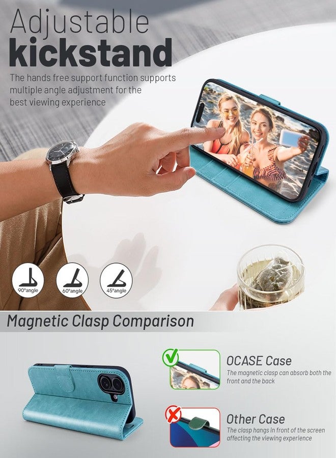 OCASE for iPhone 16 Case, PU Leather Wallet, Magnetic Flip Folio Cover with RFID Blocking, Card Holders, Shockproof TPU, and Kickstand for 6.1 Inch iPhone 16 (2024), Ice Blue - Image 3