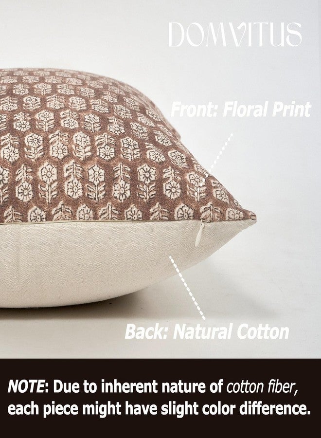 DOMVITUS Floral Pillow Covers Set of 2, Throw Pillow Covers 20x20, Floral Print Neutral Accent Decorative Pillow Covers for Living Room, Bed, Cognac Brown - Image 2