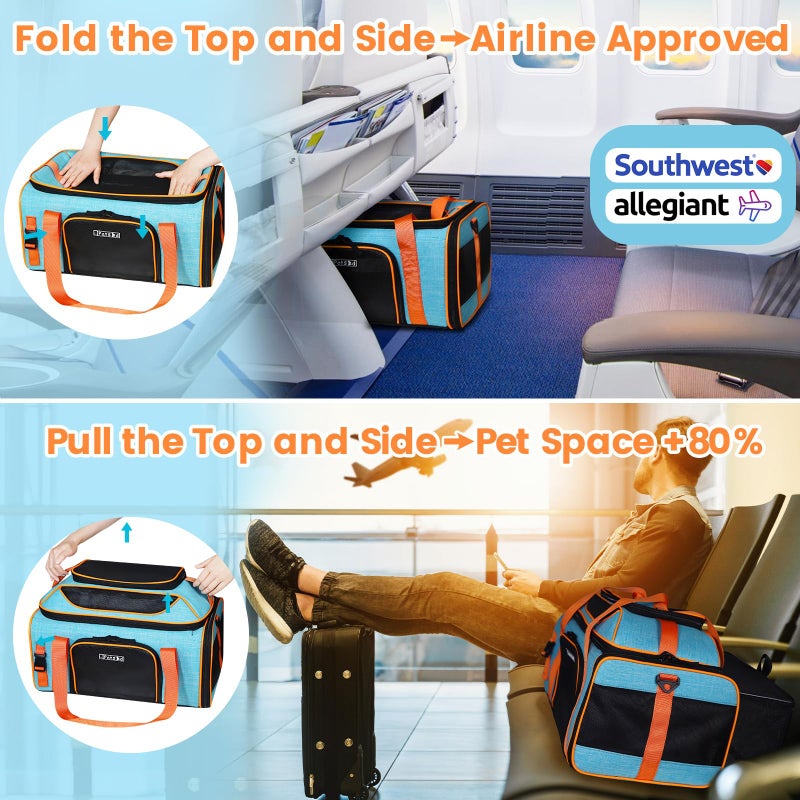 Petskd Top-Expandable Pet Carrier 19x13x9 Inches Southwest Allegiant Airlines Approved, Soft-Sided Carrier for Small Dog Under 12 lbs and Large Cat Under 15 lbs(Blue) - Image 2