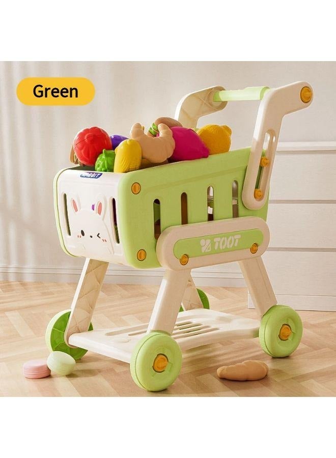 Vixplorn Basic & Life Skills Toys Children's trolley shopping toy, with toy fruits, vegetables and other accessories, role-play, educational games, experience shopping fun (Green model)  - Image 2