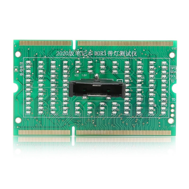بطاقة اختبار ذاكرة DDR3 للأمام والخلف للكمبيوتر المحمول - لوحة دارة مطبوعة مع مؤشر LED لاختبار فتحة الذاكرة في اللوحة الرئيسية لأعطال عدم التشغيل وعدم العرض - Image 1