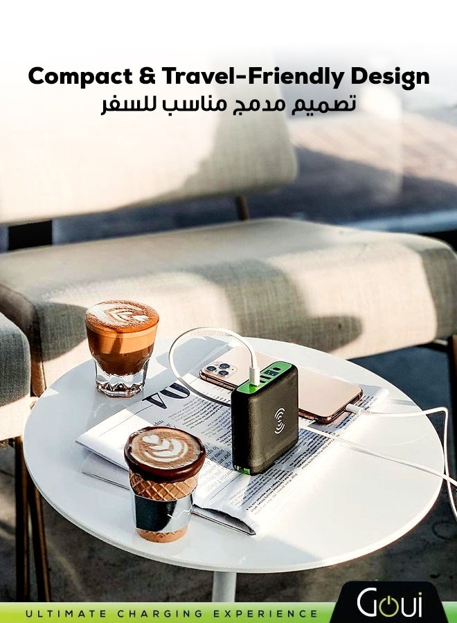 جوي باور بانك مبالا 3 في 1 باور بانك بسعة 8000 ملي أمبير و شاحن لاسلكي و شاحن جداري –  تصميم مدمج وسهل الحمل، مناسب للسفر، يوفر طاقة فورية لشحن أجهزتك في أي وقت وأي مكان، شحن سريع لأجهزة آيفون، سامسونج، جالاكسي، آيباد برو، إيربودز، هواوي، الأجهزة اللوحية، أجهزة تحديد المواقع، مشغلات MP3/MP4، و غيرها الكثير أسود/أخضر - Image 2