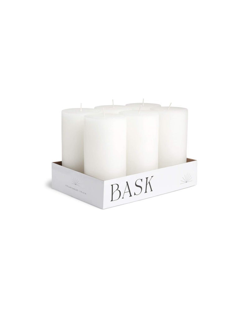 Mottled Pillar Candles by Bask Set of 63 x 6 Dripless Unscented Candles in White for Home Decor Relaxation All Occasions