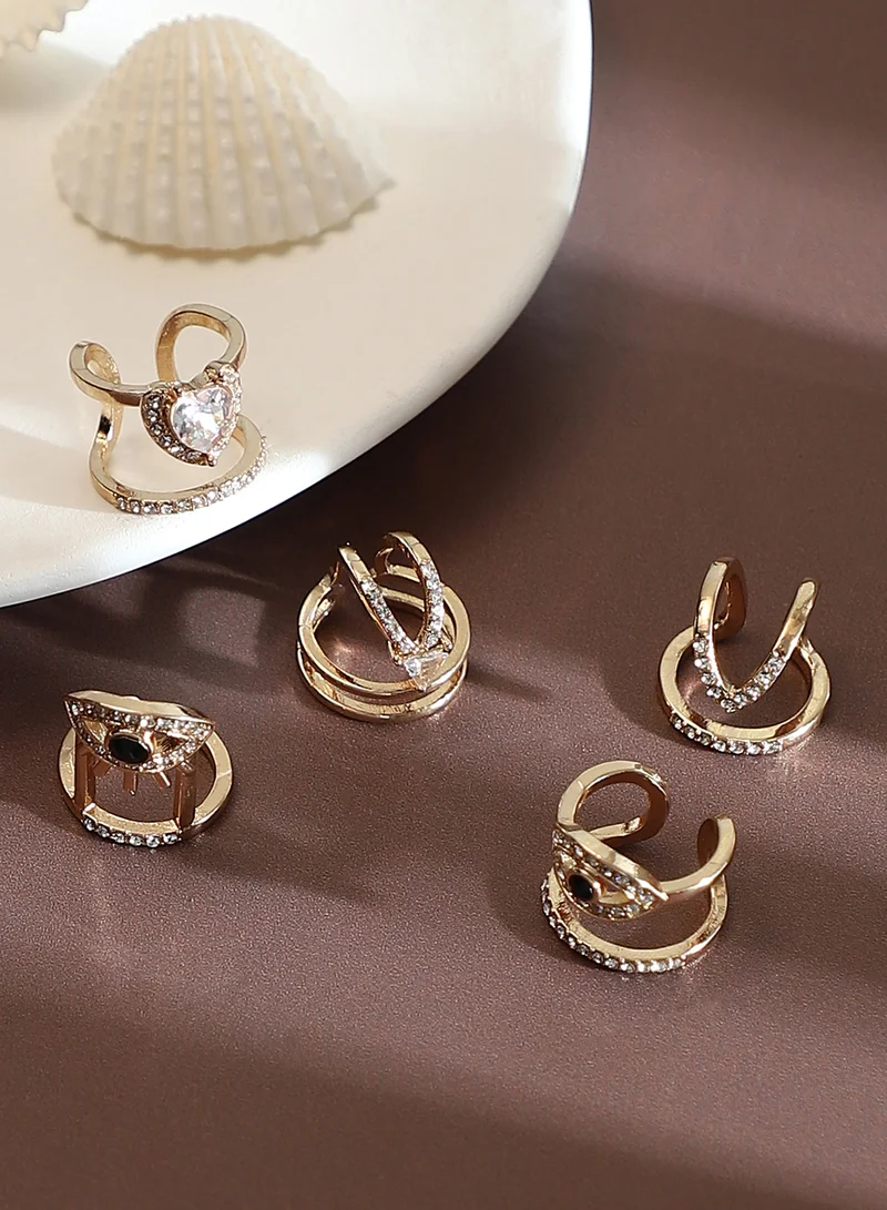 SOHI SOHI Women The Malocchio Nail Ring Set | California  Colour | Set Of 5 | One-Size | Artificial Stone Alloy Material | Adjustable Closure | Ring For Casual & Evening Wear