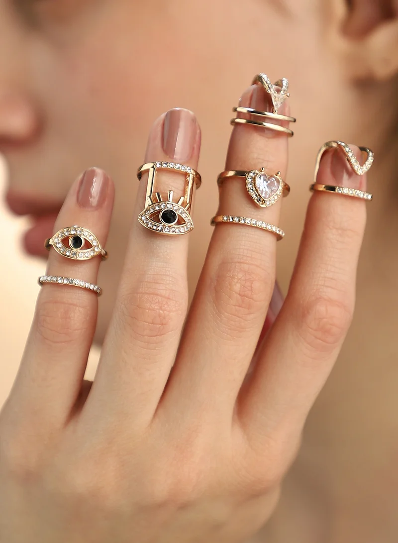 SOHI SOHI Women The Malocchio Nail Ring Set | California  Colour | Set Of 5 | One-Size | Artificial Stone Alloy Material | Adjustable Closure | Ring For Casual & Evening Wear
