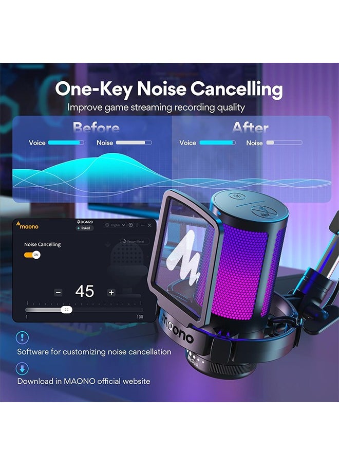 Maono - MAONO Gaming USB Microphone, Noise Cancellation Condenser mic with Mute, Gain, Monitoring, Boom Arm for Streaming, Podcast, Twitch, YouTube, Discord, PC, Computer, PS4, PS5, Mac, GamerWave DGM20S - Image 1