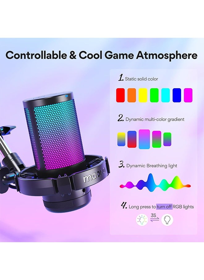 Maono - MAONO Gaming USB Microphone, Noise Cancellation Condenser mic with Mute, Gain, Monitoring, Boom Arm for Streaming, Podcast, Twitch, YouTube, Discord, PC, Computer, PS4, PS5, Mac, GamerWave DGM20S - Image 1