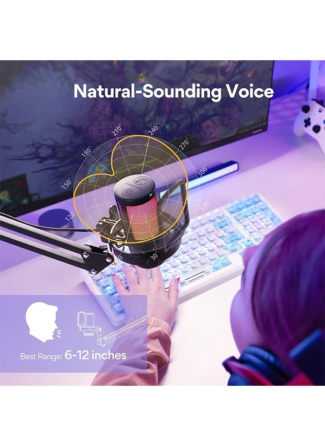 Maono - MAONO Gaming USB Microphone, Noise Cancellation Condenser mic with Mute, Gain, Monitoring, Boom Arm for Streaming, Podcast, Twitch, YouTube, Discord, PC, Computer, PS4, PS5, Mac, GamerWave DGM20S - Image 1
