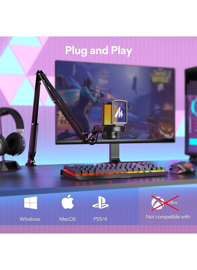 Maono - MAONO Gaming USB Microphone, Noise Cancellation Condenser mic with Mute, Gain, Monitoring, Boom Arm for Streaming, Podcast, Twitch, YouTube, Discord, PC, Computer, PS4, PS5, Mac, GamerWave DGM20S - Image 1