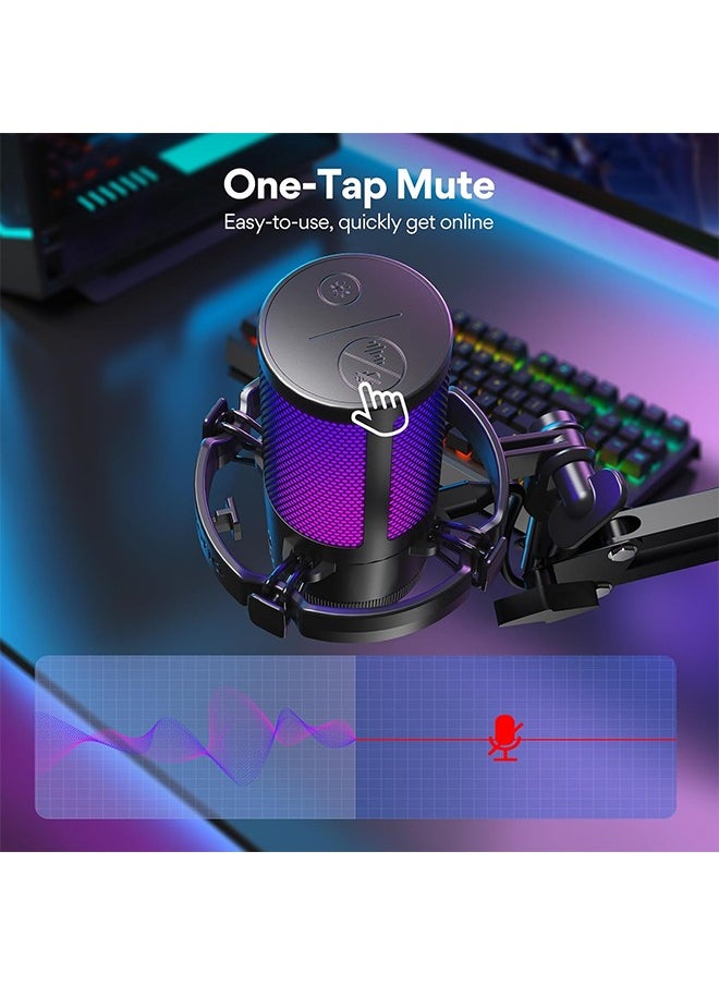 Maono - MAONO Gaming USB Microphone, Noise Cancellation Condenser mic with Mute, Gain, Monitoring, Boom Arm for Streaming, Podcast, Twitch, YouTube, Discord, PC, Computer, PS4, PS5, Mac, GamerWave DGM20S - Image 1