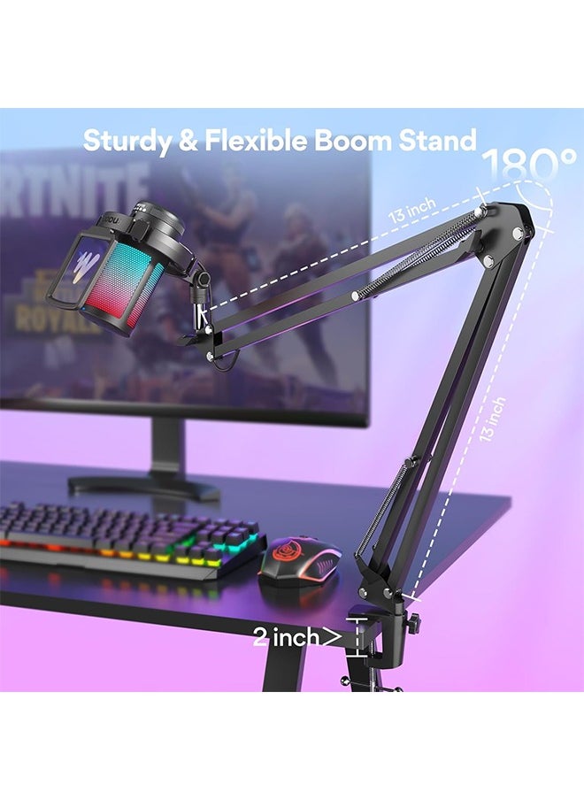 Maono - MAONO Gaming USB Microphone, Noise Cancellation Condenser mic with Mute, Gain, Monitoring, Boom Arm for Streaming, Podcast, Twitch, YouTube, Discord, PC, Computer, PS4, PS5, Mac, GamerWave DGM20S - Image 1