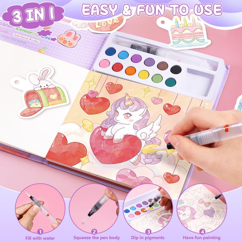 Accevo Paint with Water Coloring Books for Toddlers, Unicorn Theme Mess Free Watercolor Painting Papers for Kids Water Color Paint Kit Art and Craft Toys Birthday Christmas Gift for Ages 3-5, 4-8 - Image 3