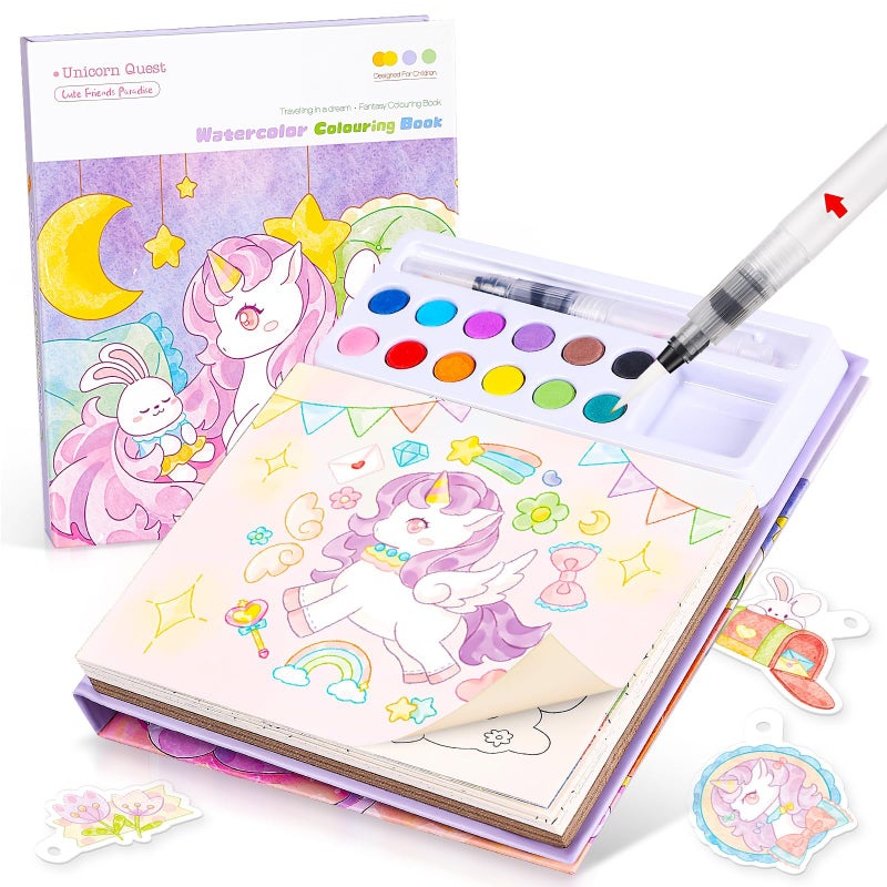 Accevo Paint with Water Coloring Books for Toddlers, Unicorn Theme Mess Free Watercolor Painting Papers for Kids Water Color Paint Kit Art and Craft Toys Birthday Christmas Gift for Ages 3-5, 4-8 - Image 1