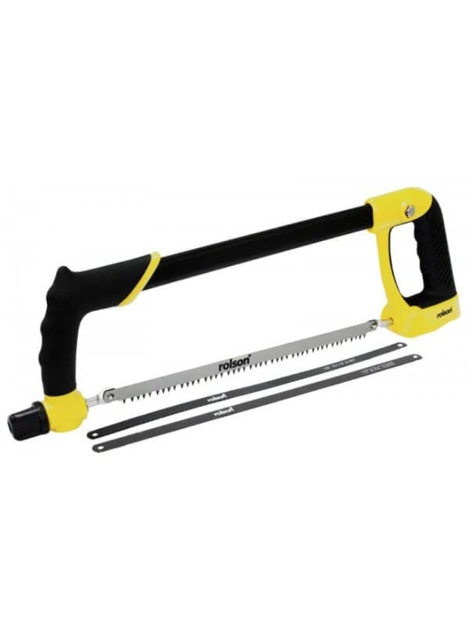 Rolson 58273 4 in 1 Hacksaw - 300mm Heavy-Duty Steel Frame with Cushion Grip, Adjustable Blade Tension, Includes 5TPI, 18TPI & 24TPI Blades