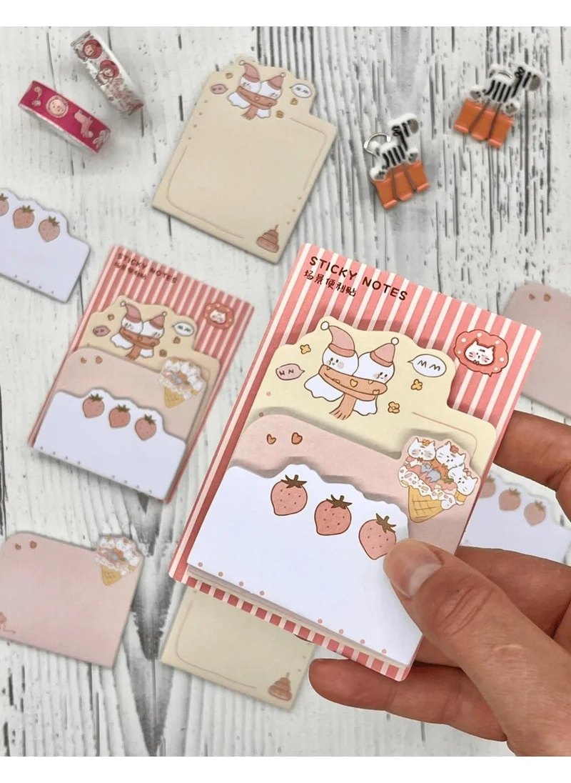 Kağıt Gemi Dükkan 3 Piece Different Sizes Pink Sticky Note Set / Post-it / Memo Pad / Note Paper